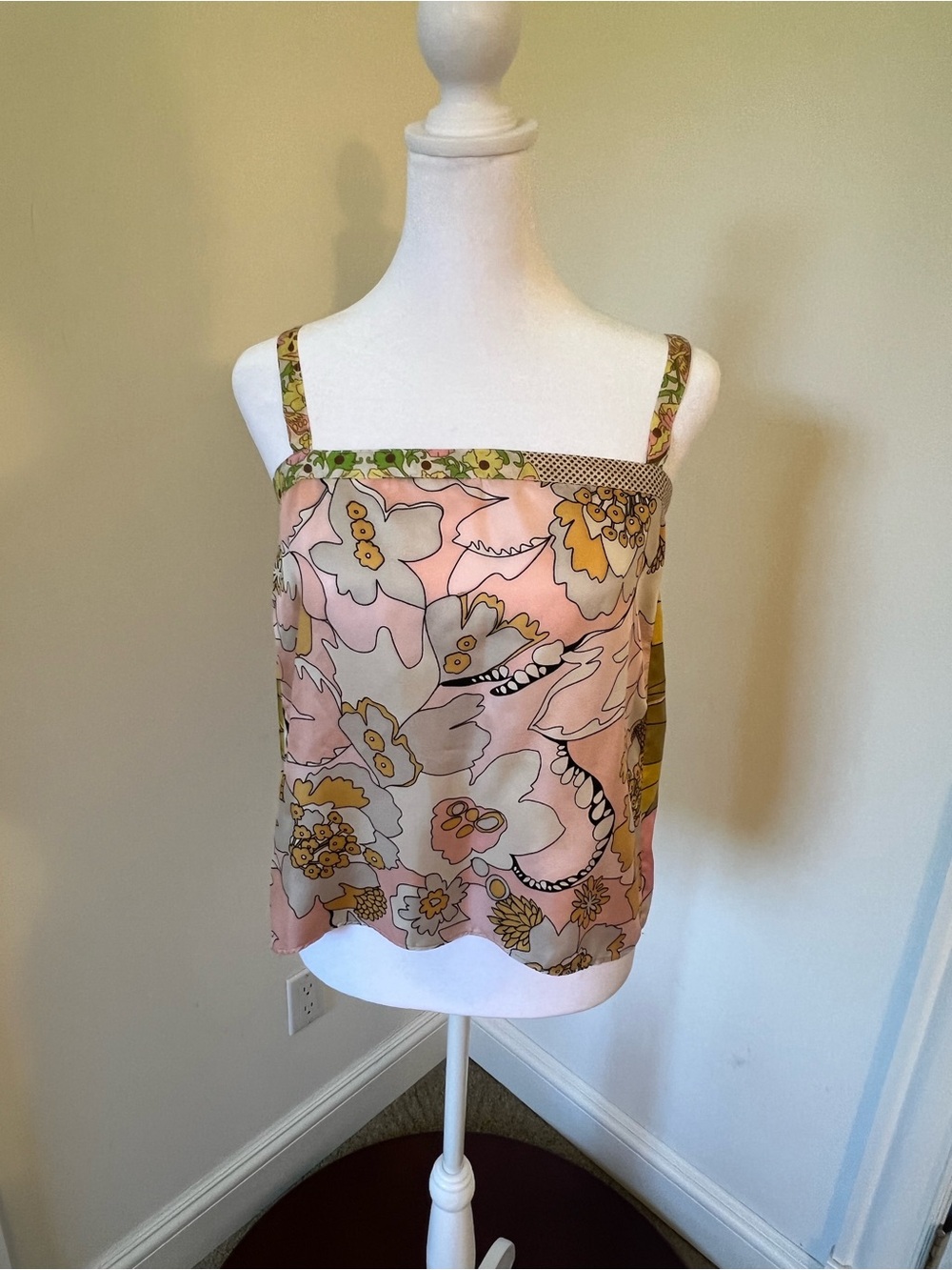 Floral Print Pink Silk Cami Top